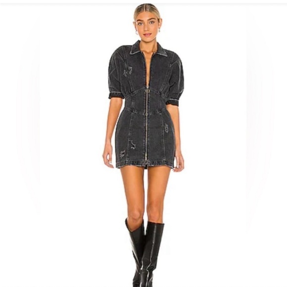 RetrofeteMiley Onyx Denim Mini DressColor Distressed Black Charcoal